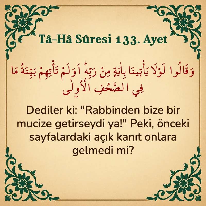 Taha Suresi 133. Ayet Arapça ve Türkçe meali