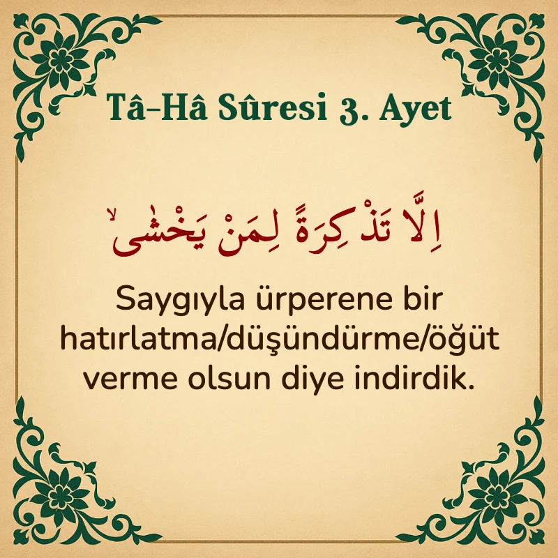 Taha Suresi 3. Ayet Arapça ve Türkçe meali