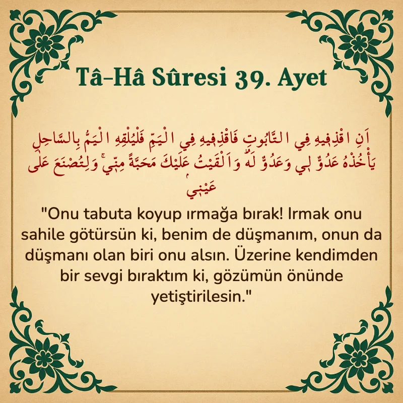 Taha Suresi 39. Ayet Arapça ve Türkçe meali