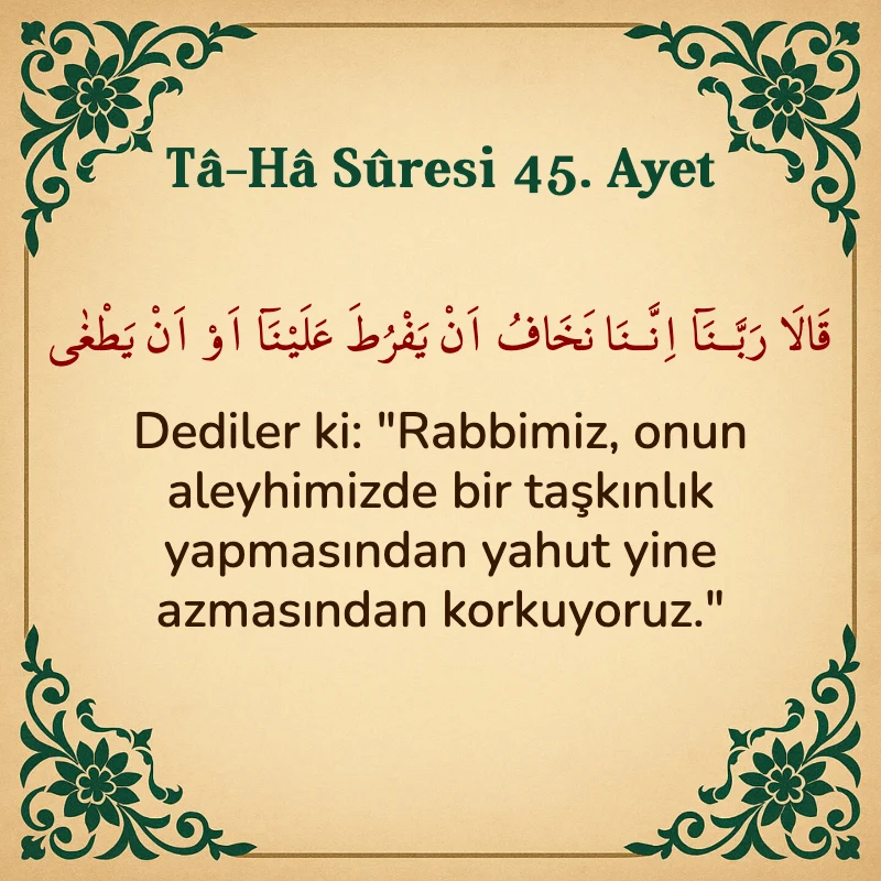 Taha Suresi 45. Ayet Arapça ve Türkçe meali