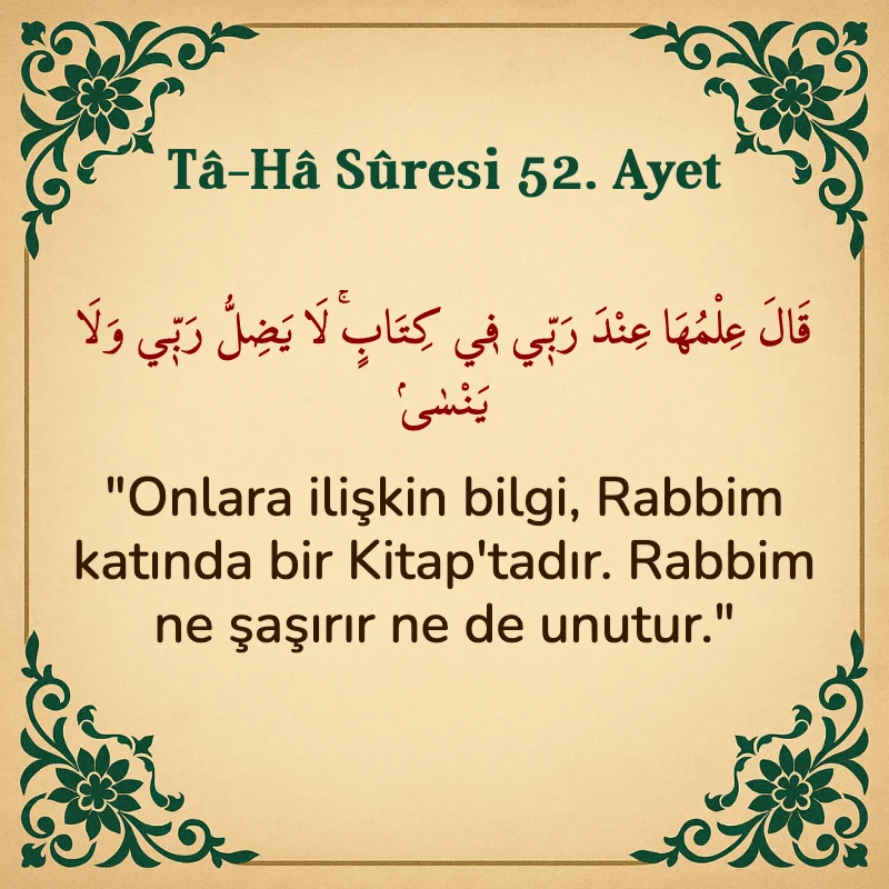 Taha Suresi 52. Ayet Arapça ve Türkçe meali