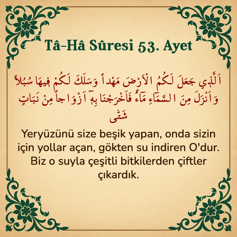 Taha Suresi 53. Ayet Arapça ve Türkçe meali