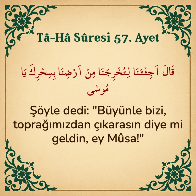 Taha Suresi 57. Ayet Arapça ve Türkçe meali
