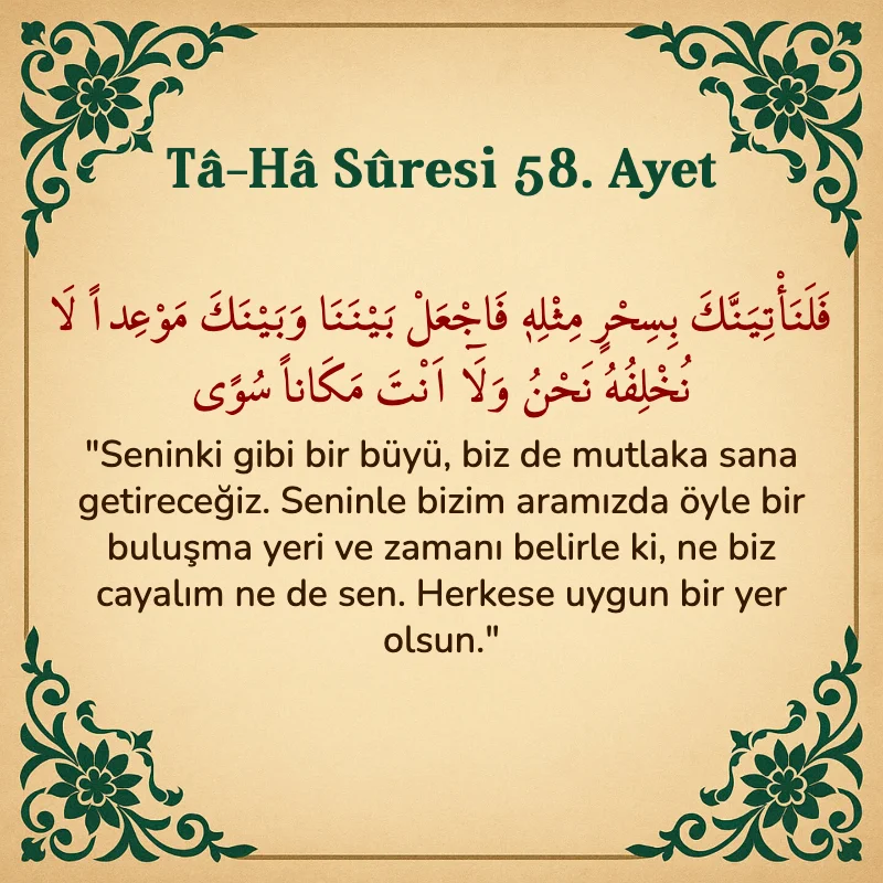 Taha Suresi 58. Ayet Arapça ve Türkçe meali