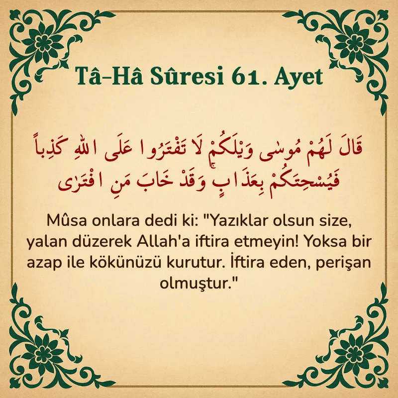 Taha Suresi 61. Ayet Arapça ve Türkçe meali
