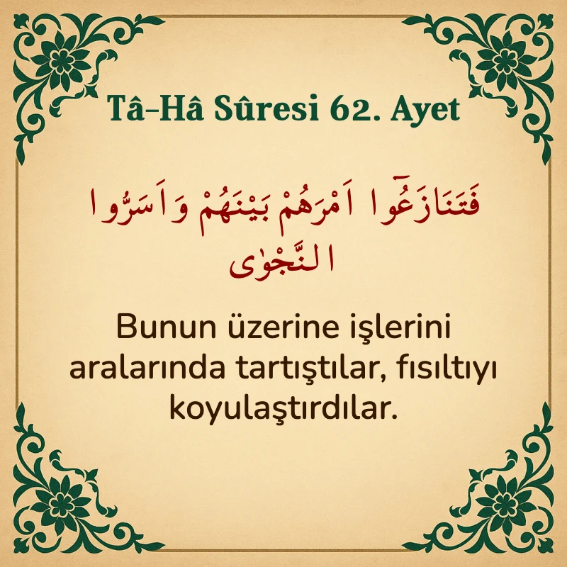 Taha Suresi 62. Ayet Arapça ve Türkçe meali