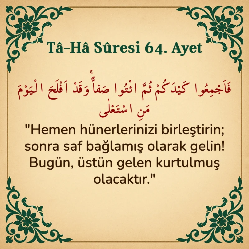 Taha Suresi 64. Ayet Arapça ve Türkçe meali