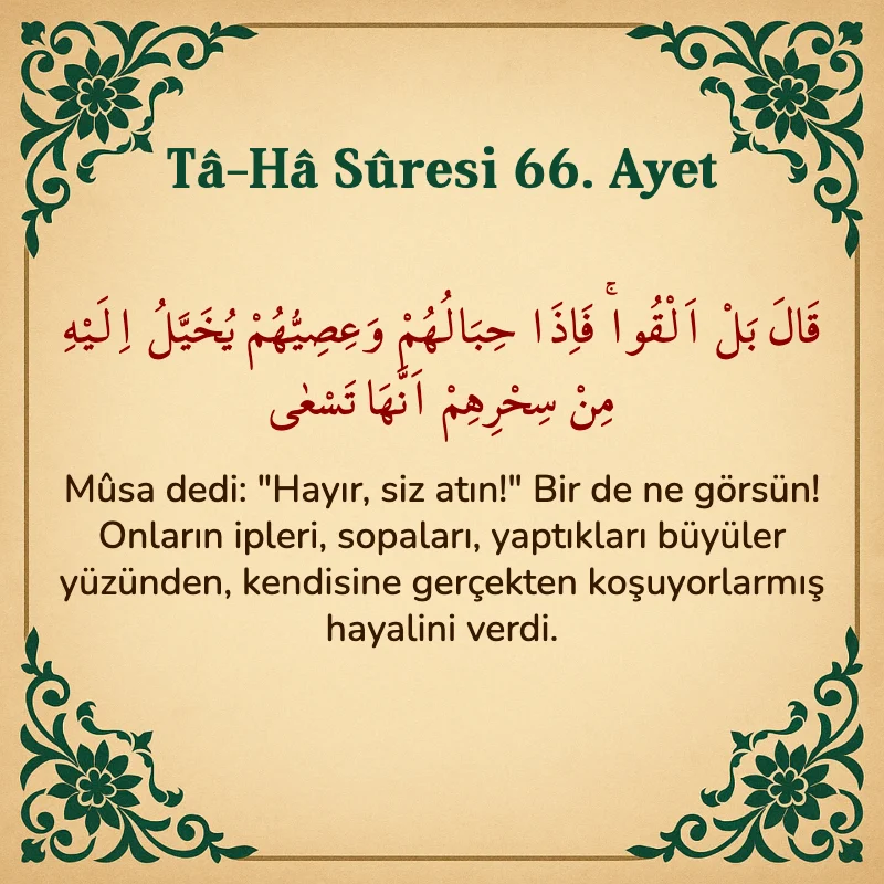 Taha Suresi 66. Ayet Arapça ve Türkçe meali