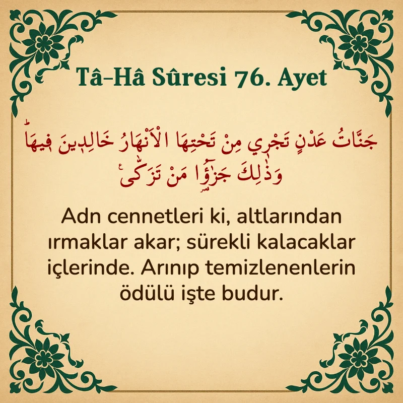 Taha Suresi 76. Ayet Arapça ve Türkçe meali