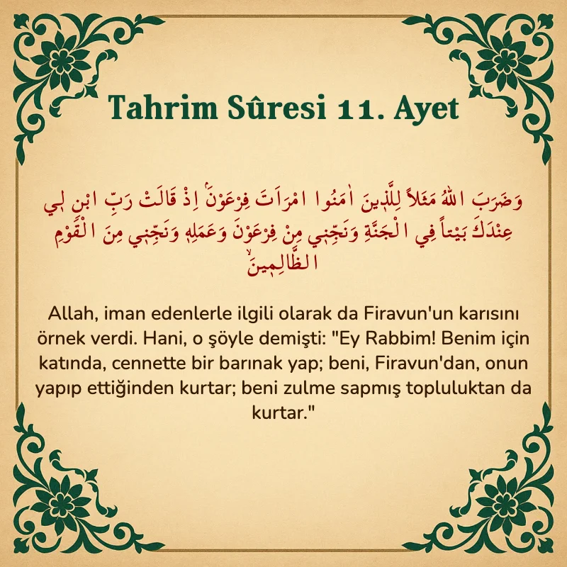 Tahrim Suresi 11. Ayet Arapça ve Türkçe meali