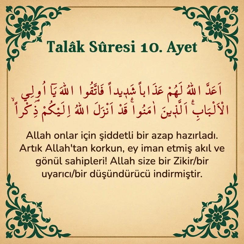 Talak Suresi 10. Ayet Arapça ve Türkçe meali