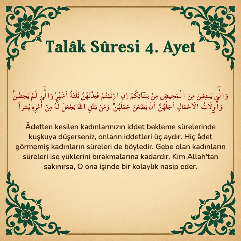 Talak Suresi 4. Ayet Arapça ve Türkçe meali