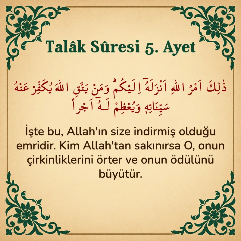 Talak Suresi 5. Ayet Arapça ve Türkçe meali