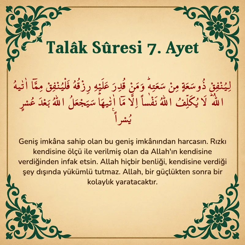 Talak Suresi 7. Ayet Arapça ve Türkçe meali