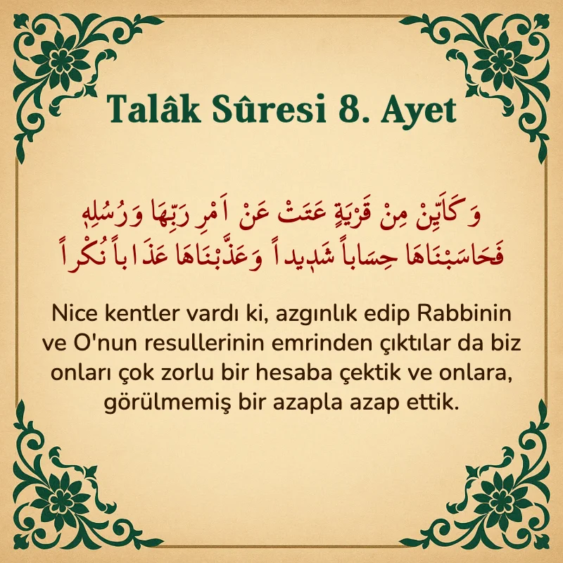 Talak Suresi 8. Ayet Arapça ve Türkçe meali