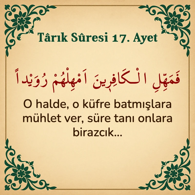 Tarık Suresi 17. Ayet Arapça ve Türkçe meali