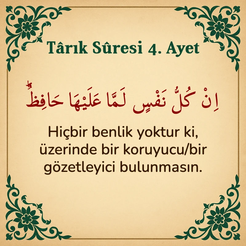 Tarık Suresi 4. Ayet Arapça ve Türkçe meali