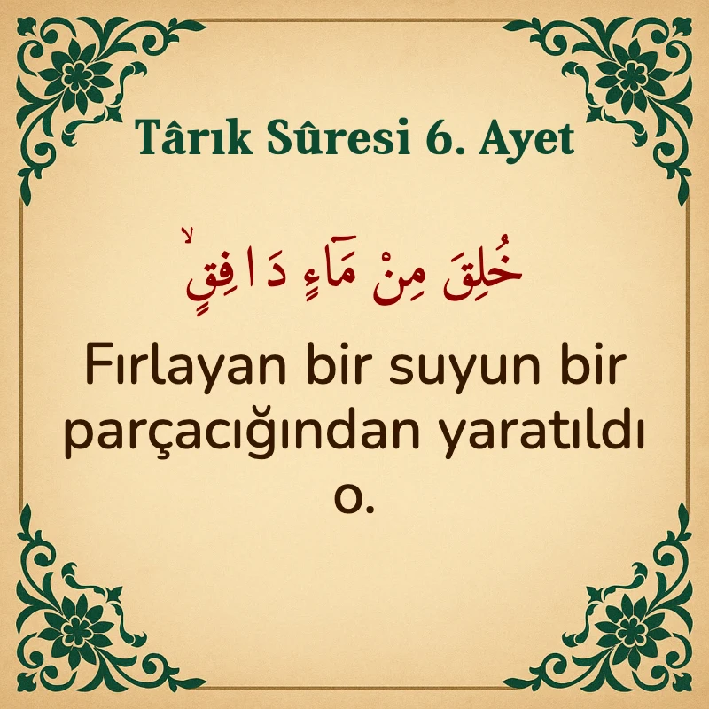 Tarık Suresi 6. Ayet Arapça ve Türkçe meali