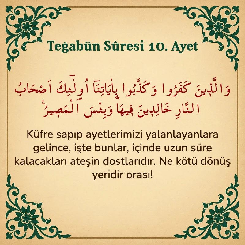 Teğabun Suresi 10. Ayet Arapça ve Türkçe meali