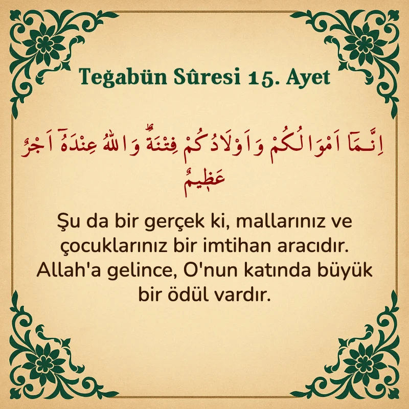 Teğabun Suresi 15. Ayet Arapça ve Türkçe meali