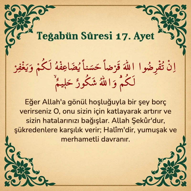 Teğabun Suresi 17. Ayet Arapça ve Türkçe meali