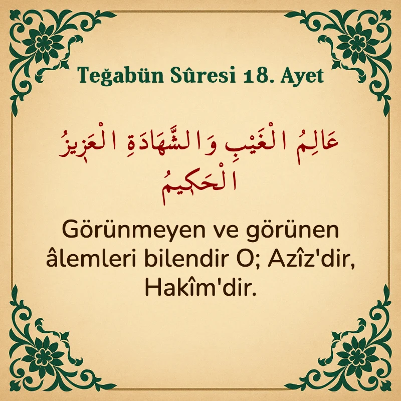Teğabun Suresi 18. Ayet Arapça ve Türkçe meali