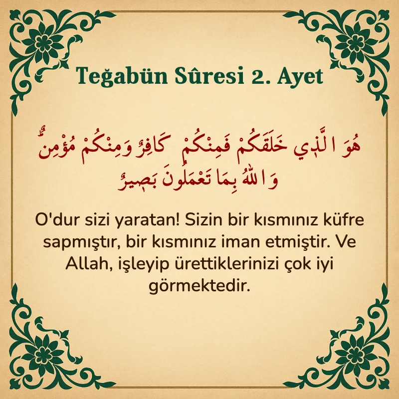 Teğabun Suresi 2. Ayet Arapça ve Türkçe meali