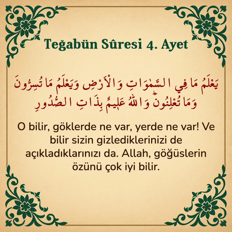 Teğabun Suresi 4. Ayet Arapça ve Türkçe meali