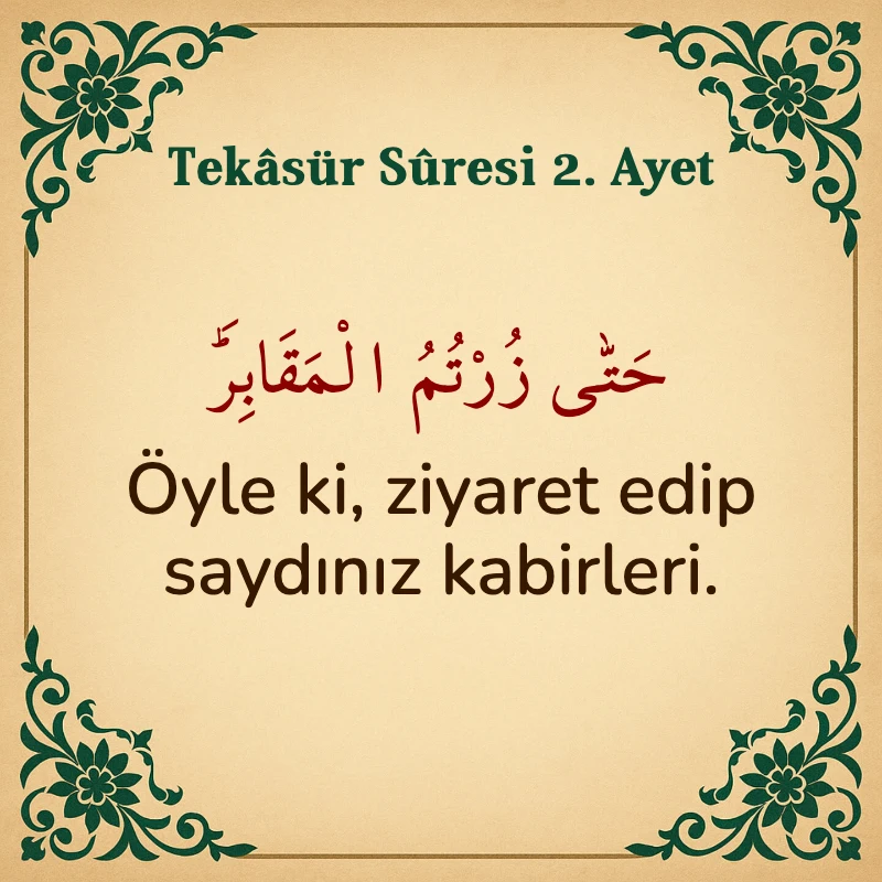 Tekasür Suresi 2. Ayet Arapça ve Türkçe meali