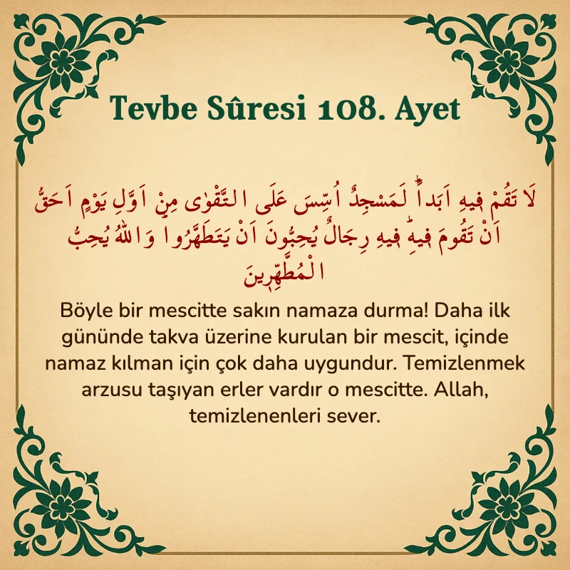 Tevbe Sûresi 108. Ayet Arapça ve Türkçe meali