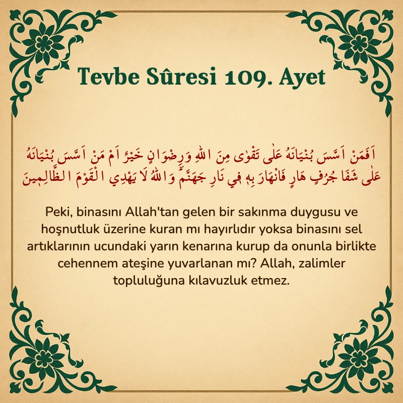 Tevbe Sûresi 109. Ayet Arapça ve Türkçe meali