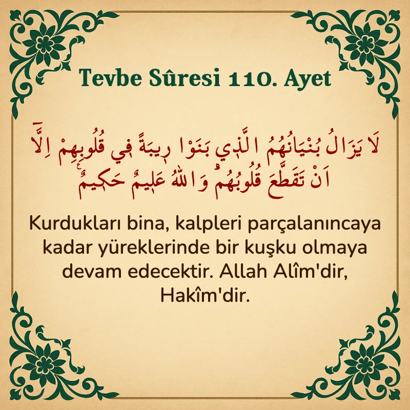Tevbe Sûresi 110. Ayet Arapça ve Türkçe meali