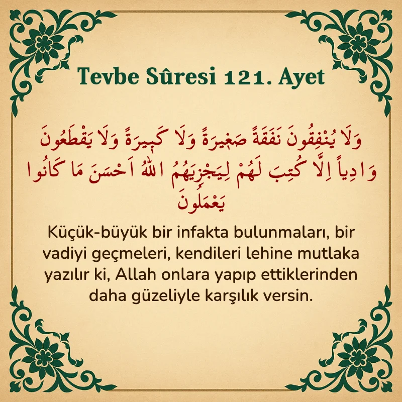 Tevbe Sûresi 121. Ayet Arapça ve Türkçe meali