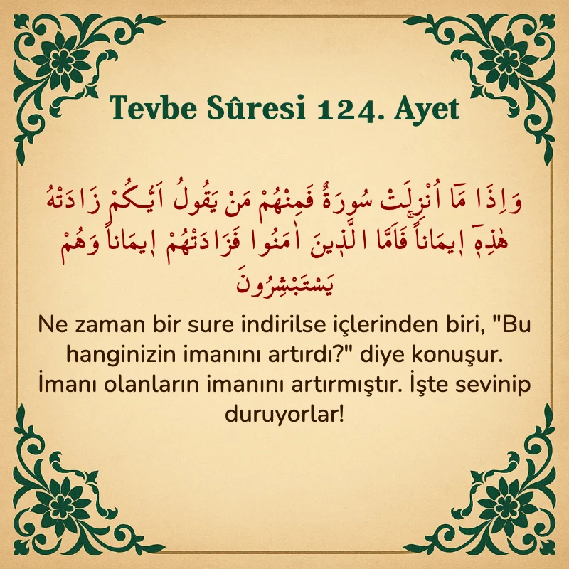 Tevbe Sûresi 124. Ayet Arapça ve Türkçe meali