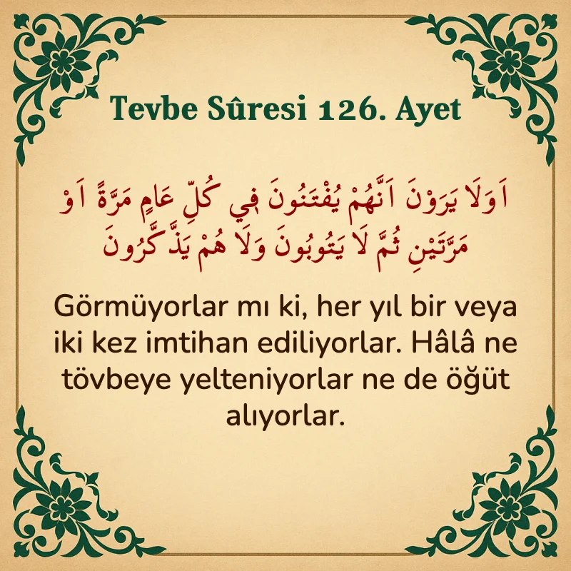 Tevbe Sûresi 126. Ayet Arapça ve Türkçe meali