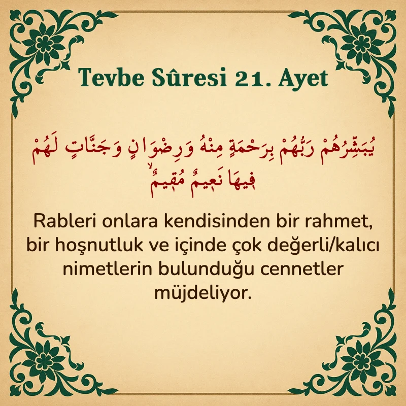 Tevbe Sûresi 21. Ayet Arapça ve Türkçe meali