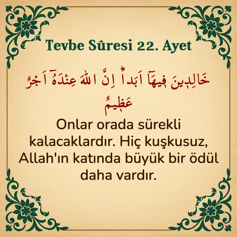 Tevbe Sûresi 22. Ayet Arapça ve Türkçe meali