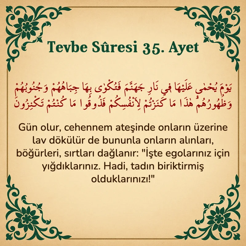 Tevbe Sûresi 35. Ayet Arapça ve Türkçe meali