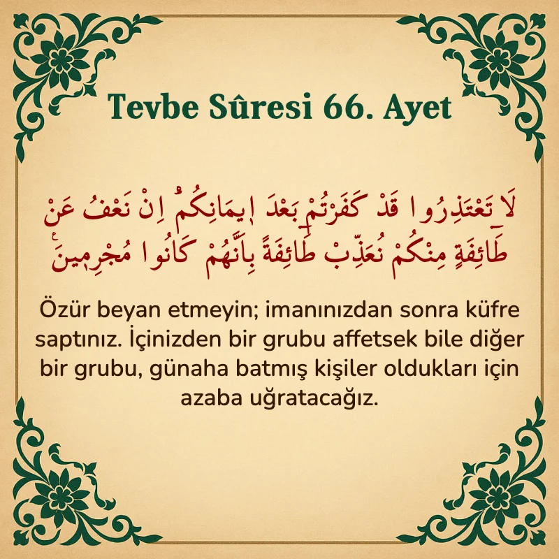 Tevbe Sûresi 66. Ayet Arapça ve Türkçe meali