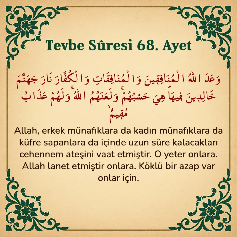 Tevbe Sûresi 68. Ayet Arapça ve Türkçe meali