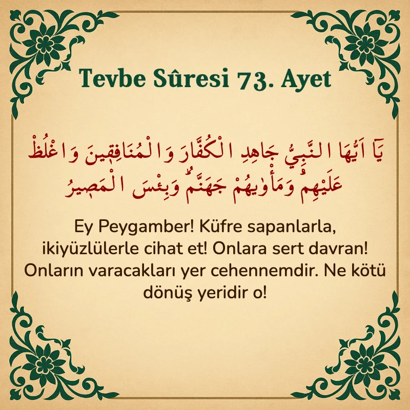 Tevbe Sûresi 73. Ayet Arapça ve Türkçe meali