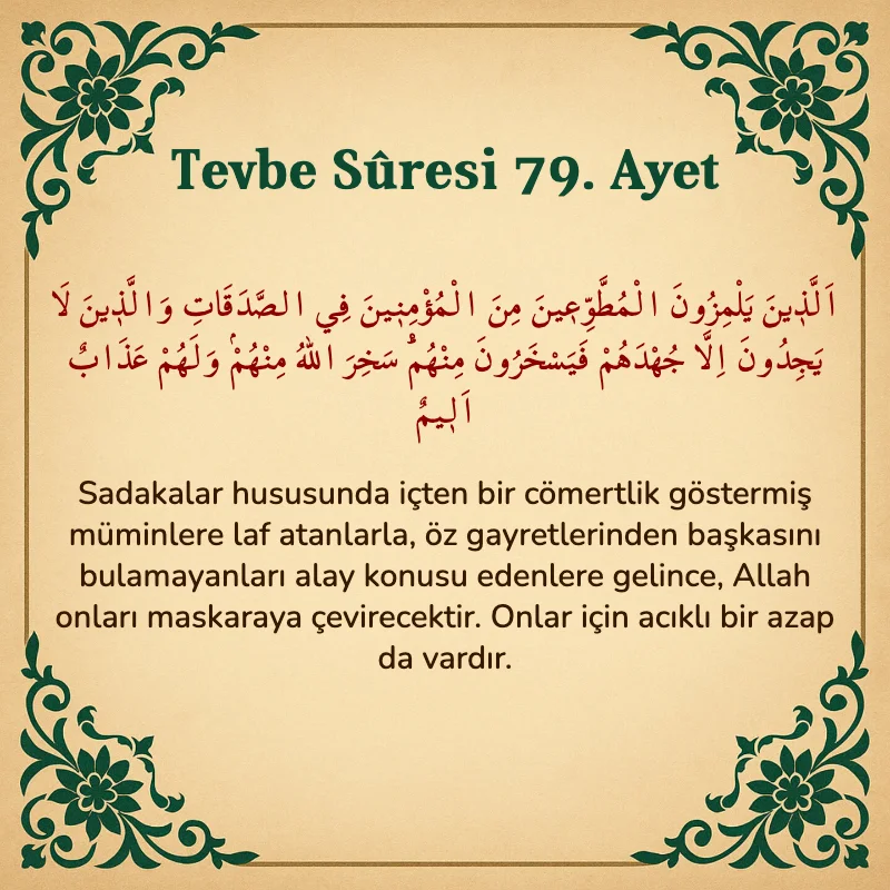 Tevbe Sûresi 79. Ayet Arapça ve Türkçe meali