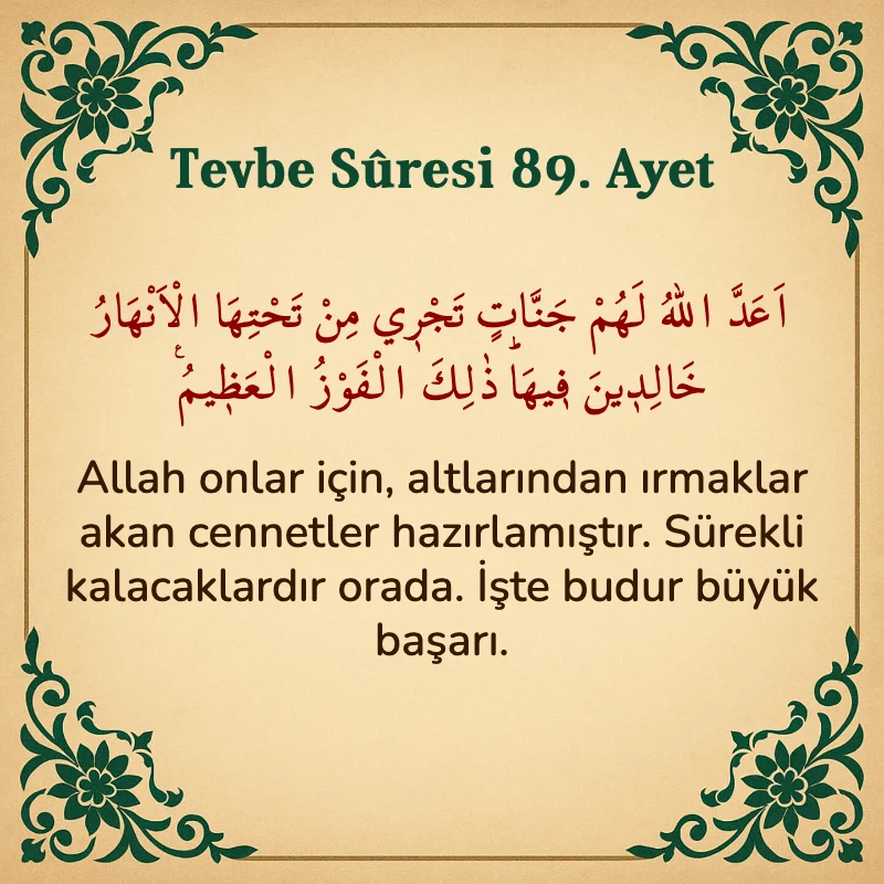 Tevbe Sûresi 89. Ayet Arapça ve Türkçe meali