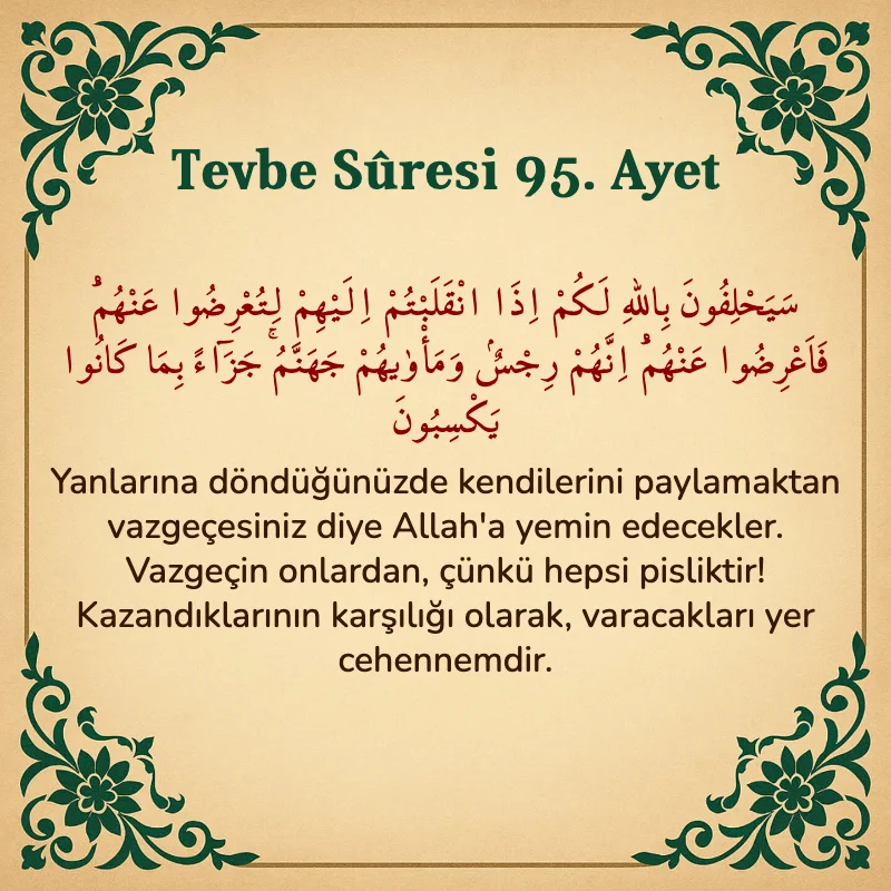 Tevbe Sûresi 95. Ayet Arapça ve Türkçe meali