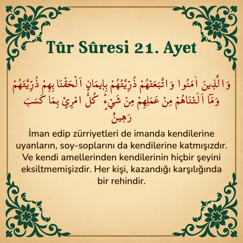 Tur Suresi 21. Ayet Arapça ve Türkçe meali