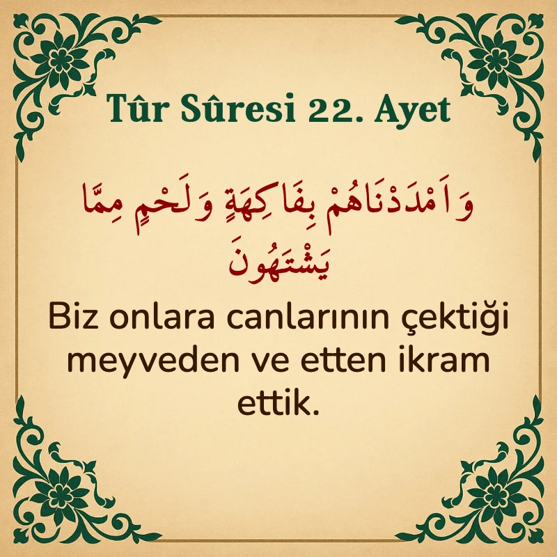 Tur Suresi 22. Ayet Arapça ve Türkçe meali