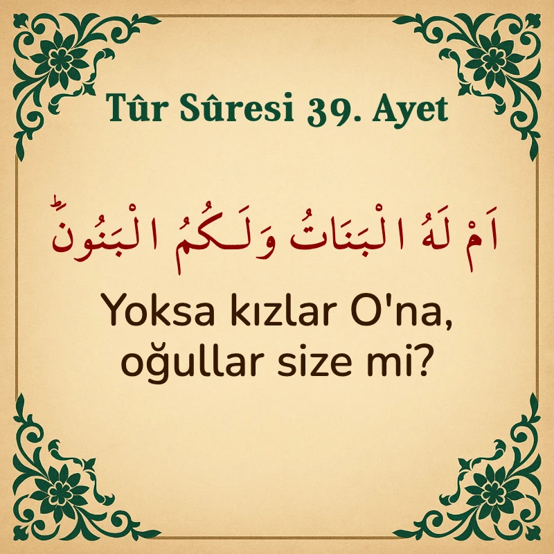 Tur Suresi 39. Ayet Arapça ve Türkçe meali