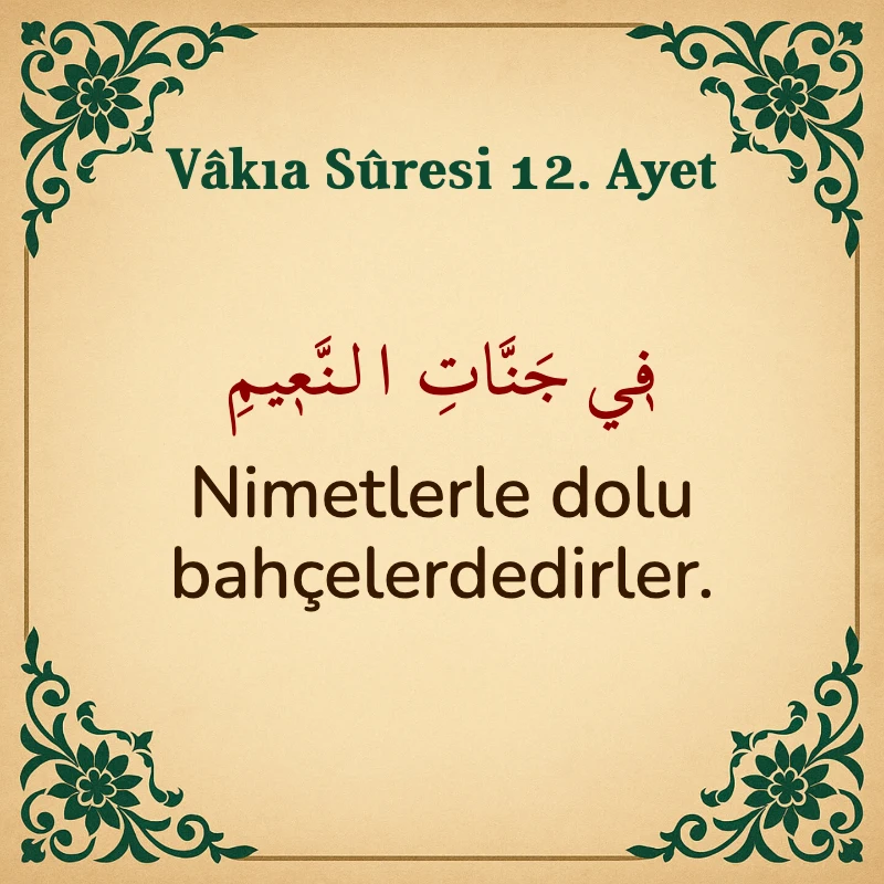 Vakıa Suresi 12. Ayet Arapça ve Türkçe meali