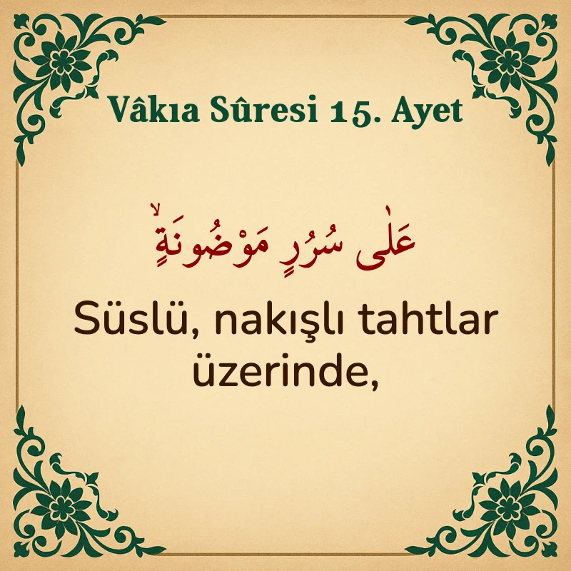 Vakıa Suresi 15. Ayet Arapça ve Türkçe meali