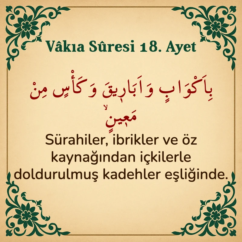 Vakıa Suresi 18. Ayet Arapça ve Türkçe meali